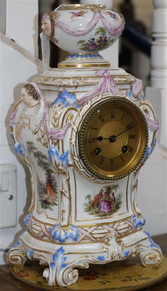 A 19th century Berlin KPM porcelain mantel clock height 32cm